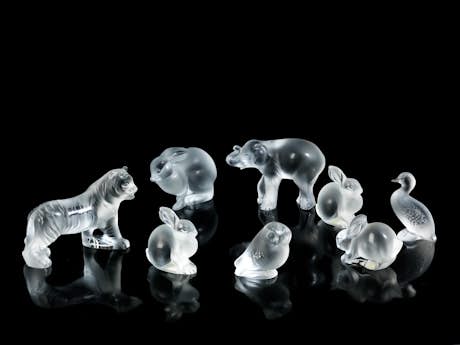 Konvolut von acht Lalique-Tieren